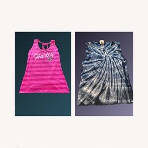 Harley-Davidson Pink Striped Racerback Tank Top Medium Made in USA + Bonus Tee